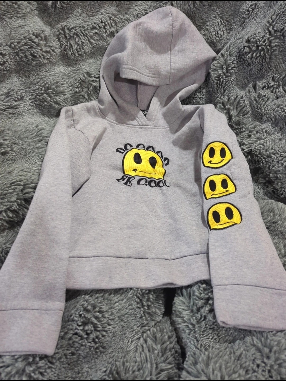 Kids Grey Hoodie with Yellow Smiley - Do Good Be Cool